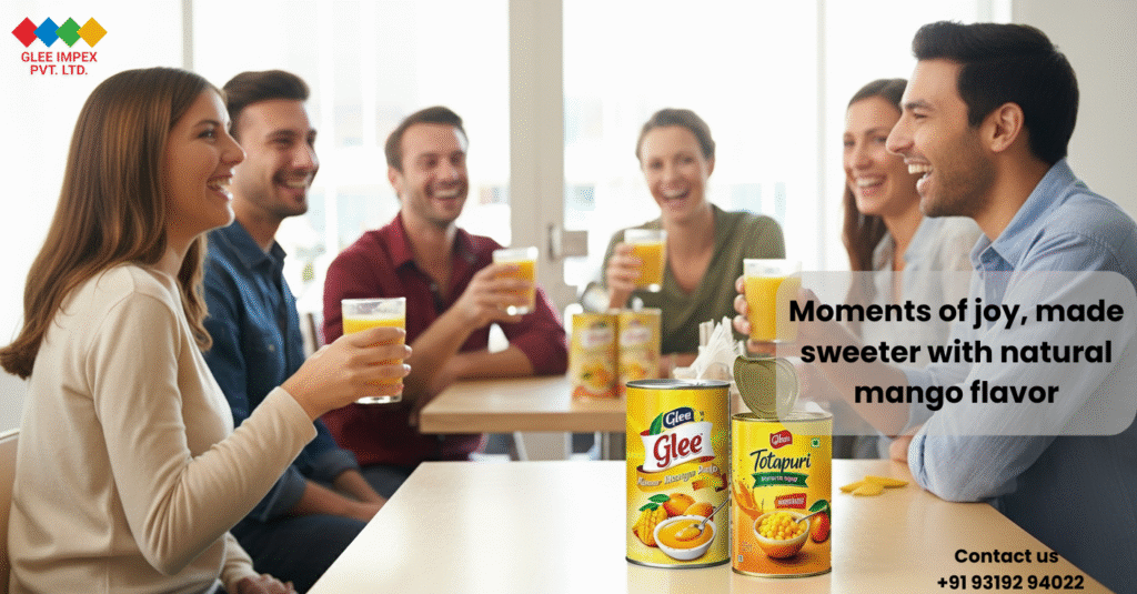 Foreign customers in Middle East enjoying mango juice supplied by a mango pulp export firm from India.