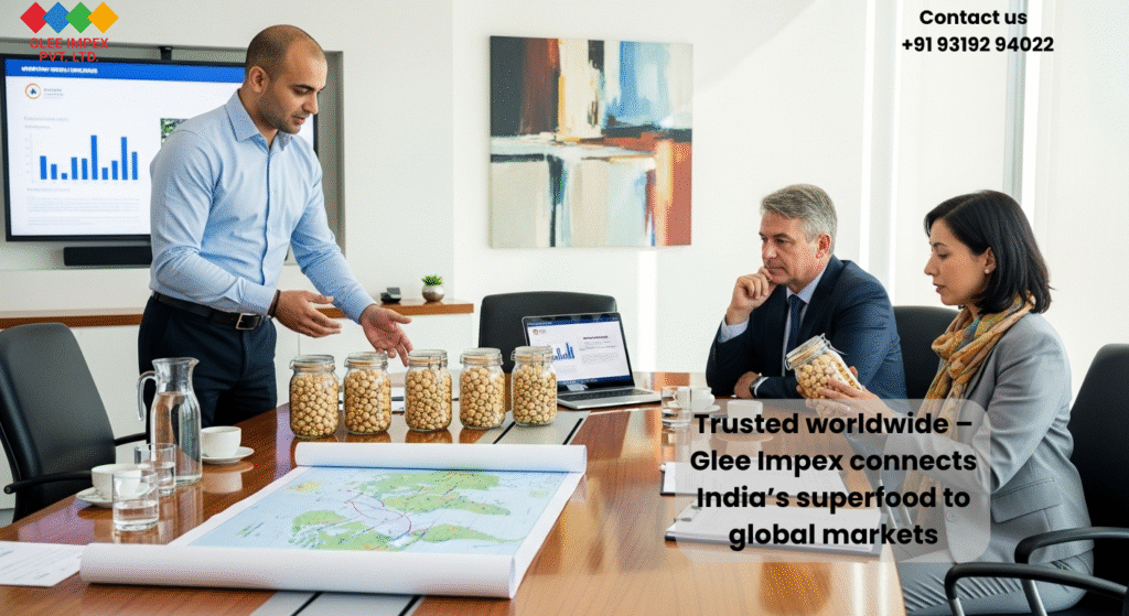 Best Makhana exporter in India presenting fox nut samples to international buyers.