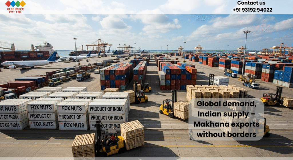 Best Makhana exporter in India transporting fox nuts via global shipping hub.