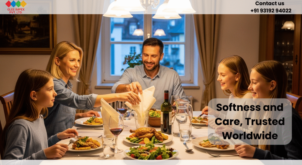 Glee Impex Pvt. Ltd. – Eco-Friendly Tissue Paper Exporter | Certified Indian Supplier for Importers and Distributors Foreign family using premium products supplied by an eco-friendly tissue paper exporter from India.