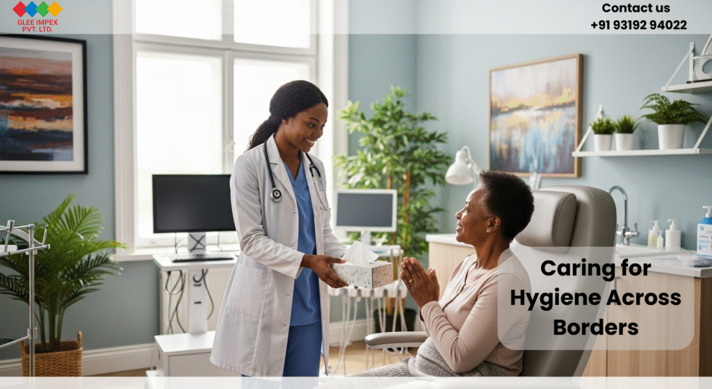 Glee Impex Pvt. Ltd. – Eco-Friendly Tissue Paper Exporter | Certified Indian Supplier for Importers and Distributors Healthcare professional using products from an eco-friendly tissue paper exporter in India.