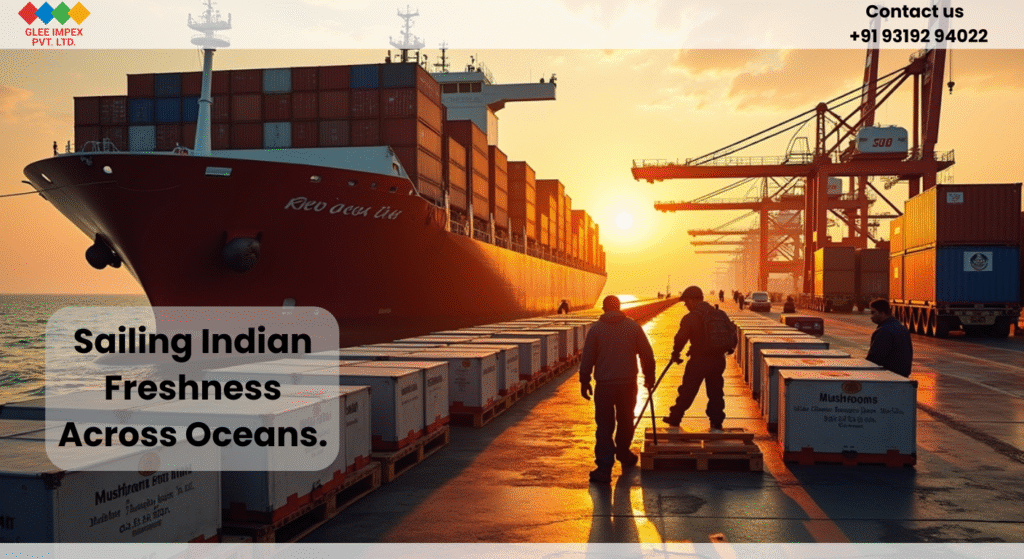 Mushroom exporter Glee Impex Pvt. Ltd. shipping mushrooms globally from Indian port.