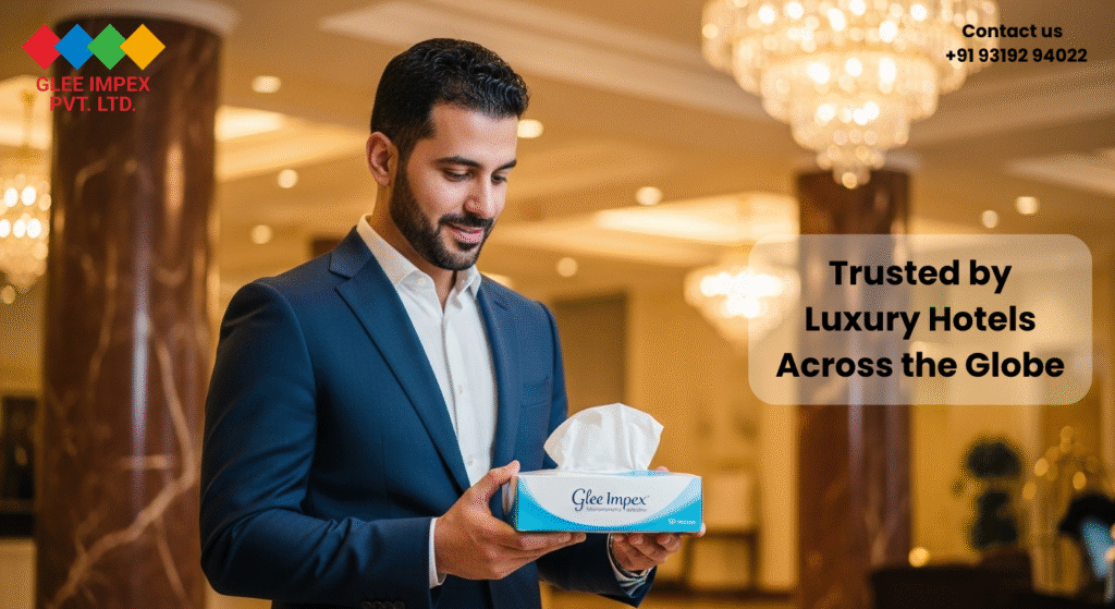 Middle Eastern hospitality professional trusting premium tissue paper exporter for luxury hotel quality standards and guest satisfaction