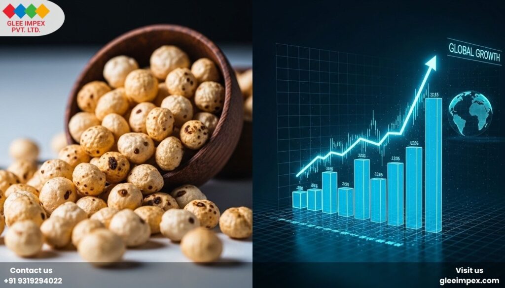 Global growth trends for Indian fox nuts, supported by Glee Impex, a top-tier Makhana exporter in India