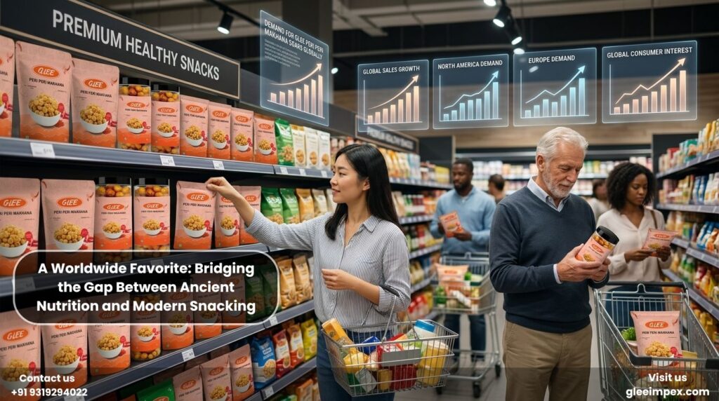 Global supermarket shelves filled by a top bulk makhana exporter India to meet rising international demand