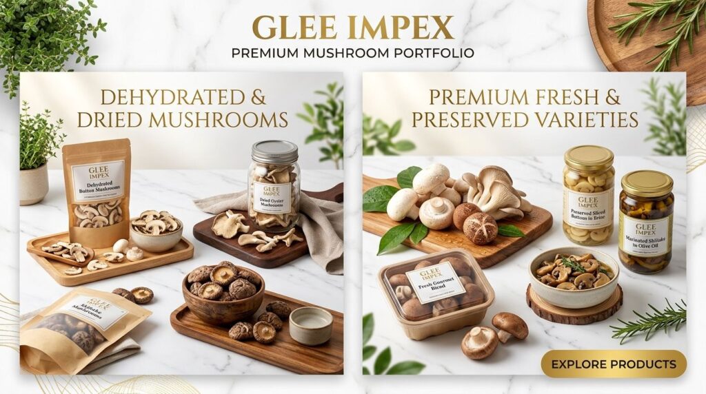 How to Choose the Right Organic Mushroom Supplier for Global Markets Premium fresh and dehydrated mushroom portfolio from global organic mushroom supplier Glee Impex.