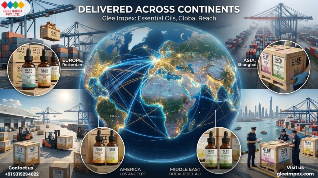Global port logistics and shipping from an Essential Oil Supplier.