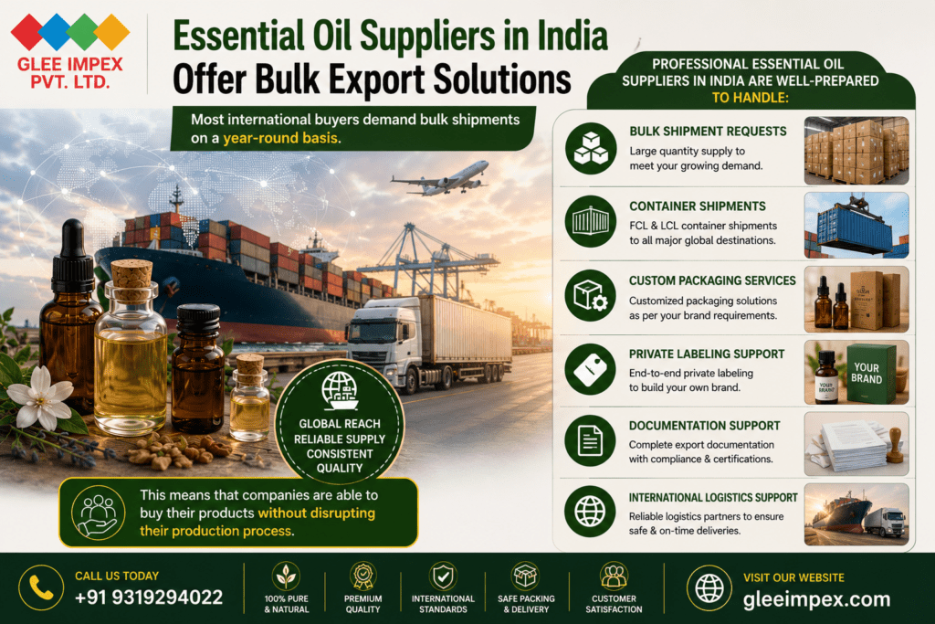 Essential Oil Suppliers in India: Why Global Buyers Trust Glee Impex for Premium Quality Essential Oils Essential Oil Suppliers in India Offer Bulk Export Solutions