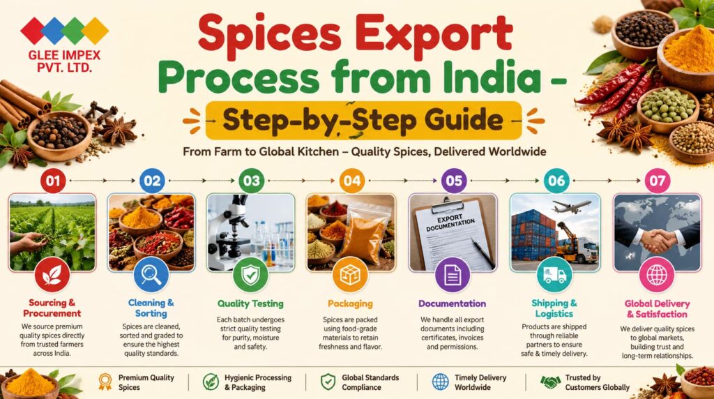 Quality Standards Followed by GLEE IMPEX – Trusted Spices Exporter in India with premium quality sourcing, strict quality control, hygienic processing, food safety compliance, and global export standards.